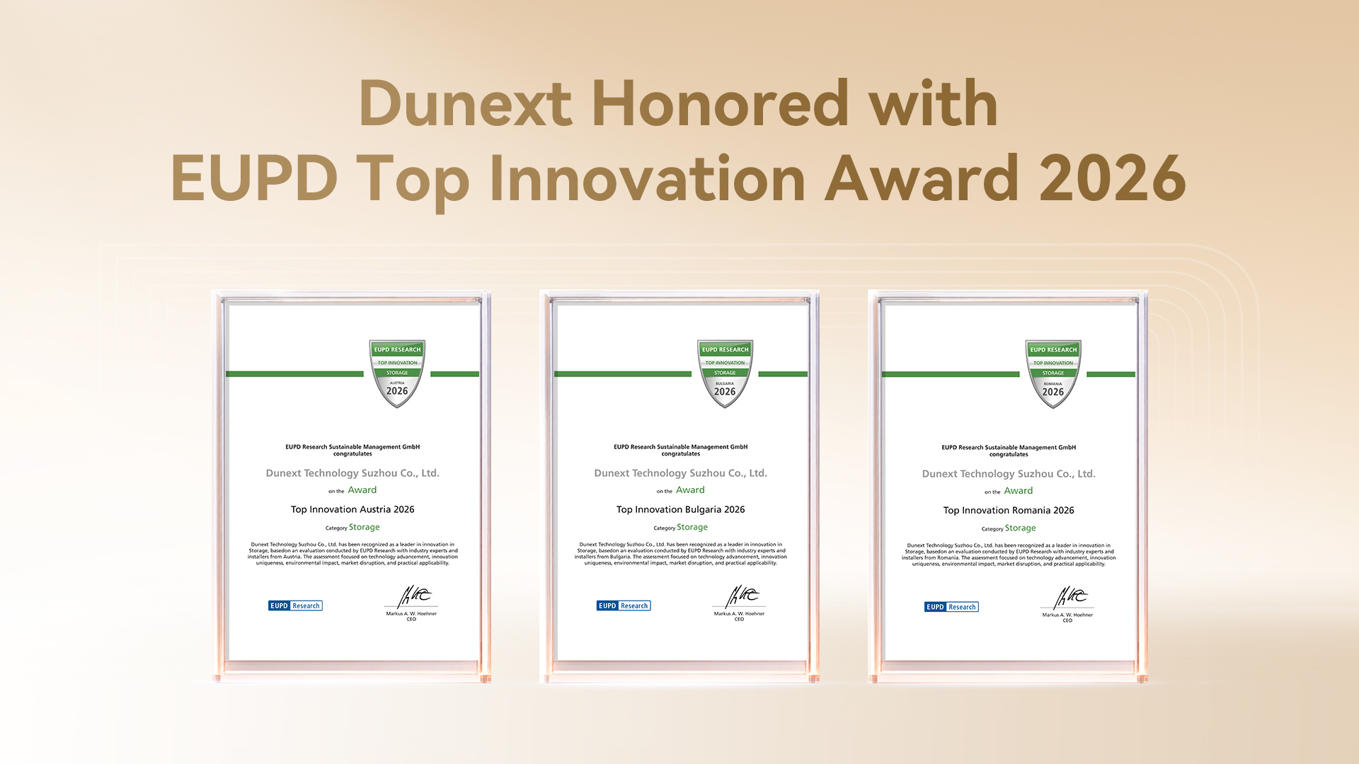 Dunext Receives Three EUPD Top Innovation Storage Awards, Strengthening Its European Market Presence